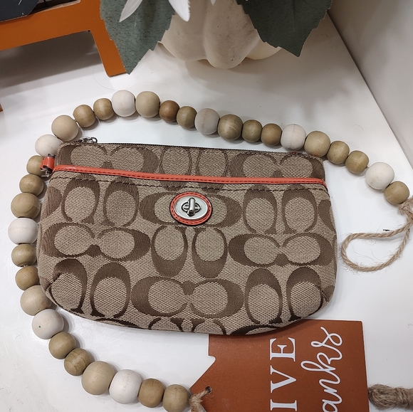 ❤️ Vintage Y2K GUC Coach Signature Monogram Canvas Wristlet Wallet, Salmon - Picture 4 of 11